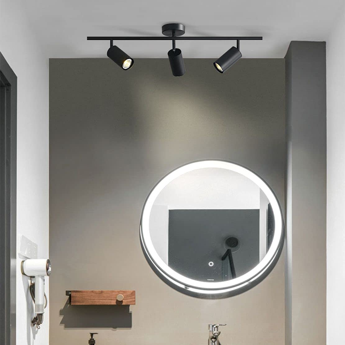 Kco Lighting Modern Matte Black Track Lighting 3-Lights Kitchen Track Lighting Fixtures Ceiling Indoor Flush Mount Ceiling Spotl