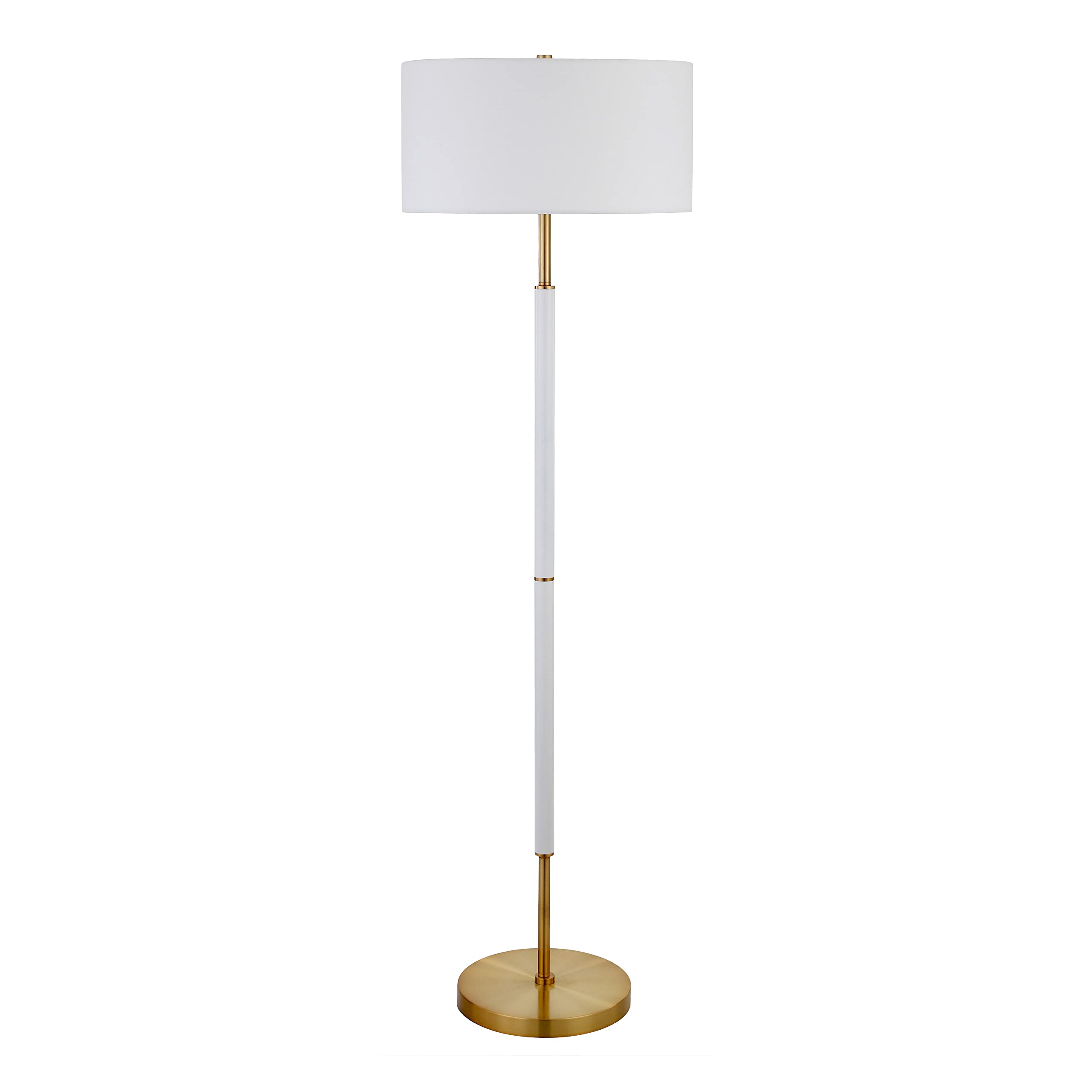 Henn&Hart 2-Light Floor Lamp with Fabric Shade in Matte White/Brass/White, Floor Lamp for Home Office, Bedroom, Living Room