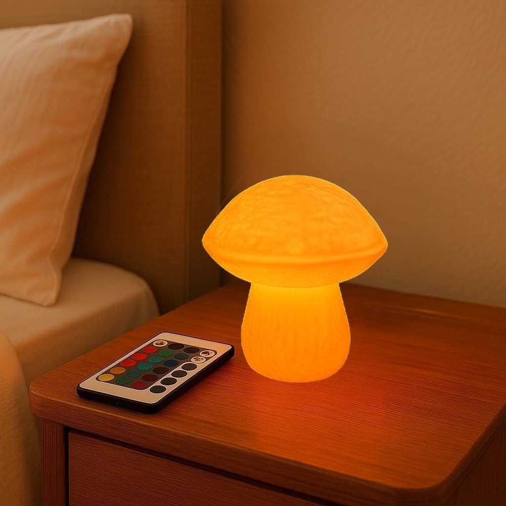 Mushroom Lamp - Small Bedside Night Light With Remote - 13 Color Options, Dimmable & Usb Powered - Cozy Ambient Lighting For Bed