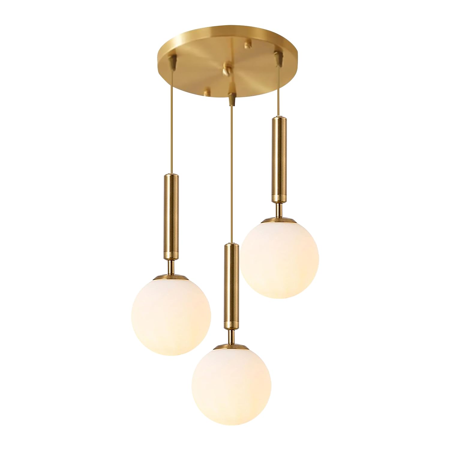 BOKT Modern 3 Light Cluster Pendant Lights Kitchen Island Mid Century Adjustable Brushed Gold Globe Chandelier Pendant Light Fix