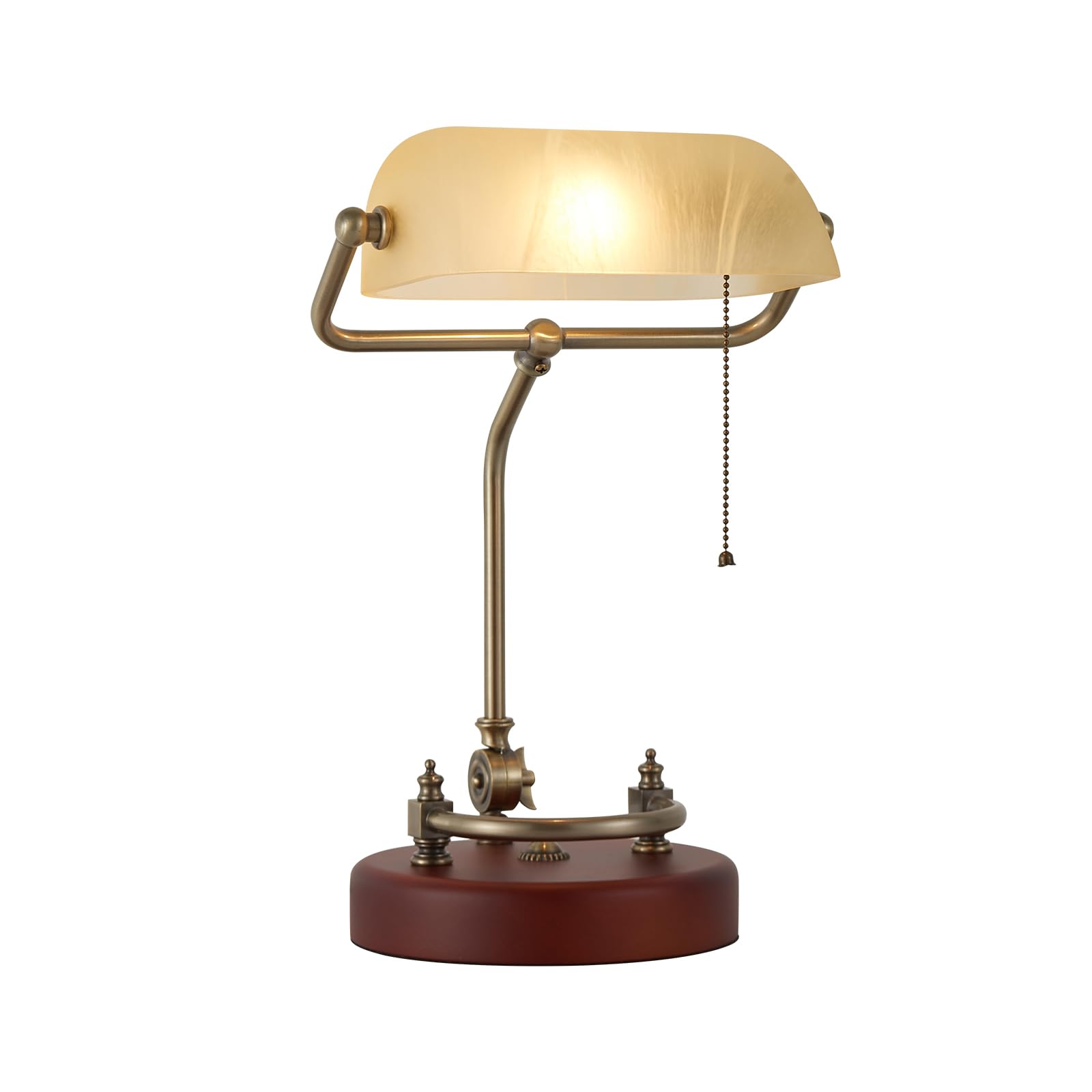 Bankers Lamp  Traditional White Desk Lamp with Solid Birch Wood Base  White Glass Antique Library Lamp with Pull Chain Switch  Plug in Vintage Bankers Desk Lamp for Office  Study Room ?E26 Socket?