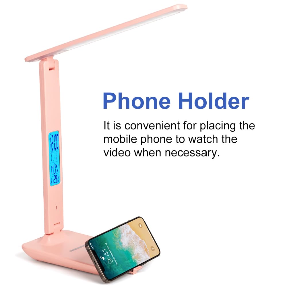 Wanjiaone Multifunctional Led Desk Lamp With Wireless Charger,Usb Charging Port,Clock,Phone Holder,Desk Lamps For Home Office,Ey