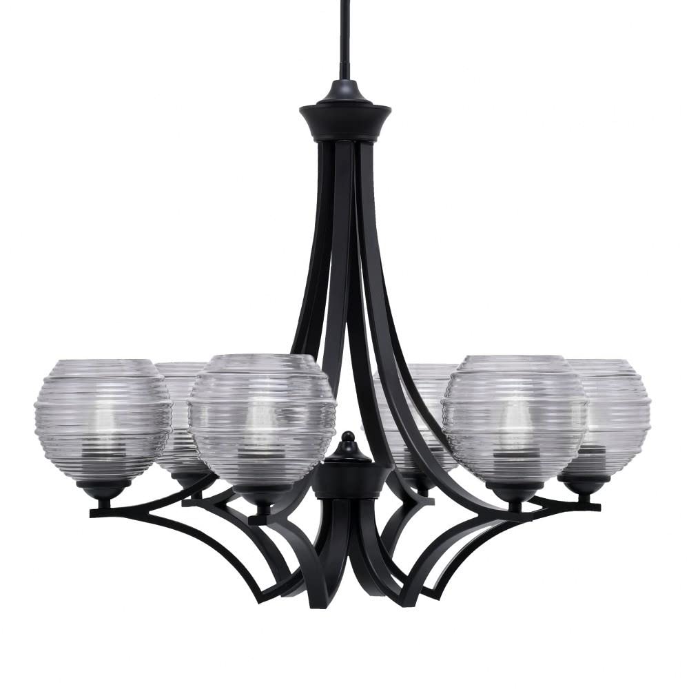 Toltec Lighting 566-Mb-5112 Zilo - 6 Light Uplight Chandelier-23 Inches Tall And 26.5 Inches Wide, Finish Color: Matte Black, Glass Color: Smoke Ribbed