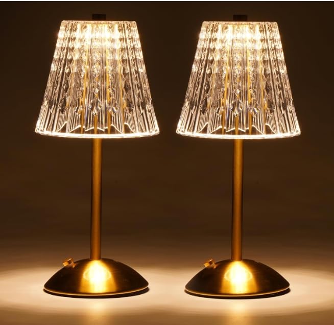 Nusogon Cordless Touch Table Lamp, 3500Mah Led Rechargeable Small Dask Lamp, 3 Colors Dimmable Battery Operated Crysta Lamp For