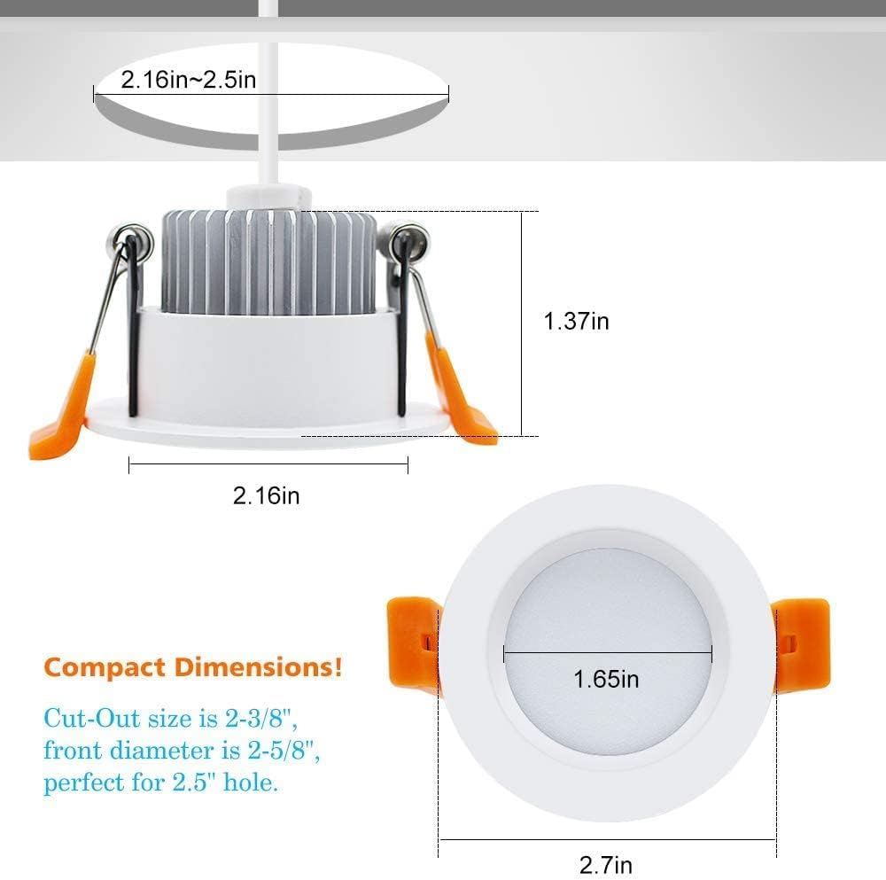 LightingWill 2 Inch LED Downlight, Dimmable 3W, 2700K Ultra Warm White, 12 Pack, Plastic, Model LS8-TD-WMTD-3W