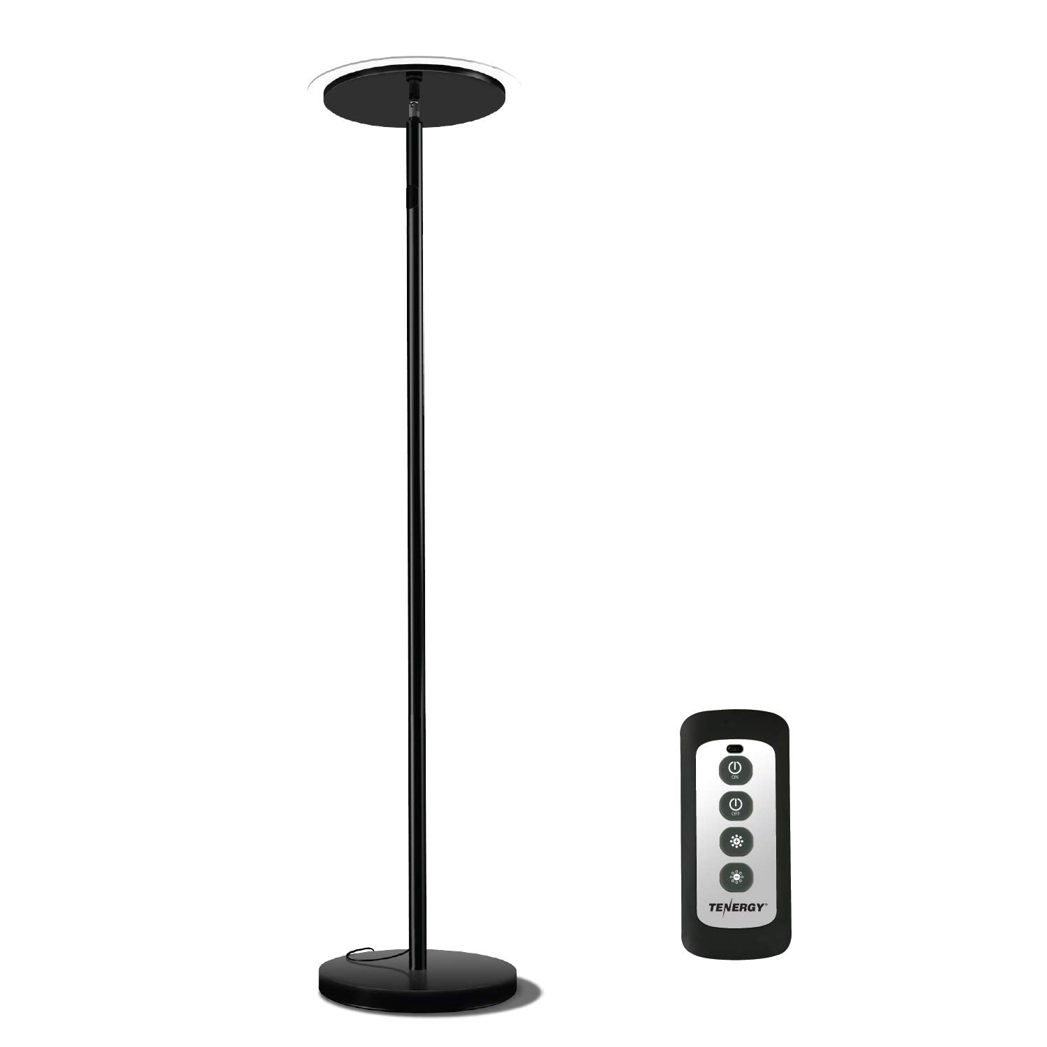 Tenergy Modern Torchiere Floor Lamp, 3000L LED, 30W, Remote Control, Touch Dimmer, Black, Model 59117
