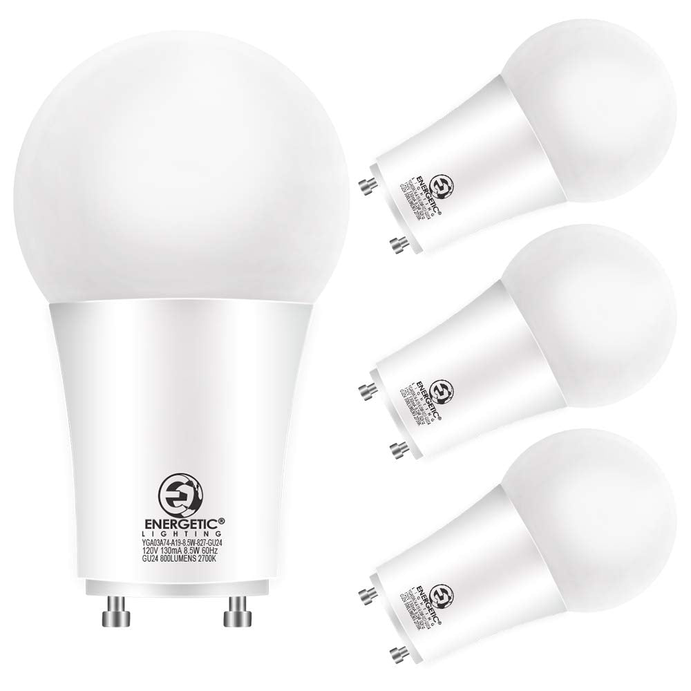 Energetic Led Gu24 Light Bulbs, A19 Shape, 60 Watt Equivalent (8.5W), 2700K Soft White, 800 Lumens, Non-Dimmable, 2 Prong Twist