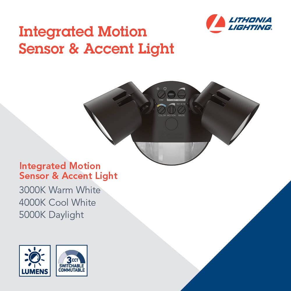 Lithonia Lighting HGX LED Flood Light, 2-Light, Photocell Sensor, Motion Detection, Dark Bronze