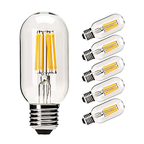 yfxrlight Dimmable T45 LED Edison Bulb, 2700K Warm White, 6W, E26 Base, Pack of 6