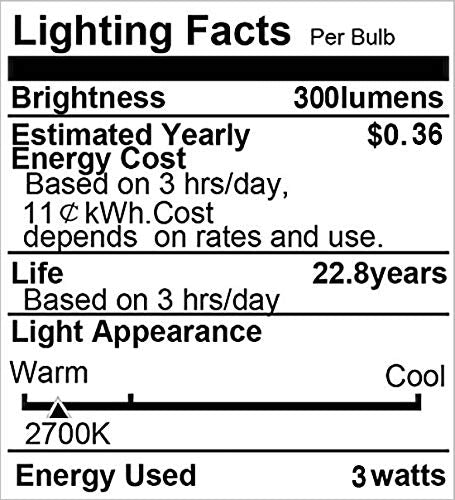 ProPOW A15 E26 3W LED Light Bulbs, Soft White 2700K, 6 Pack, Plastic
