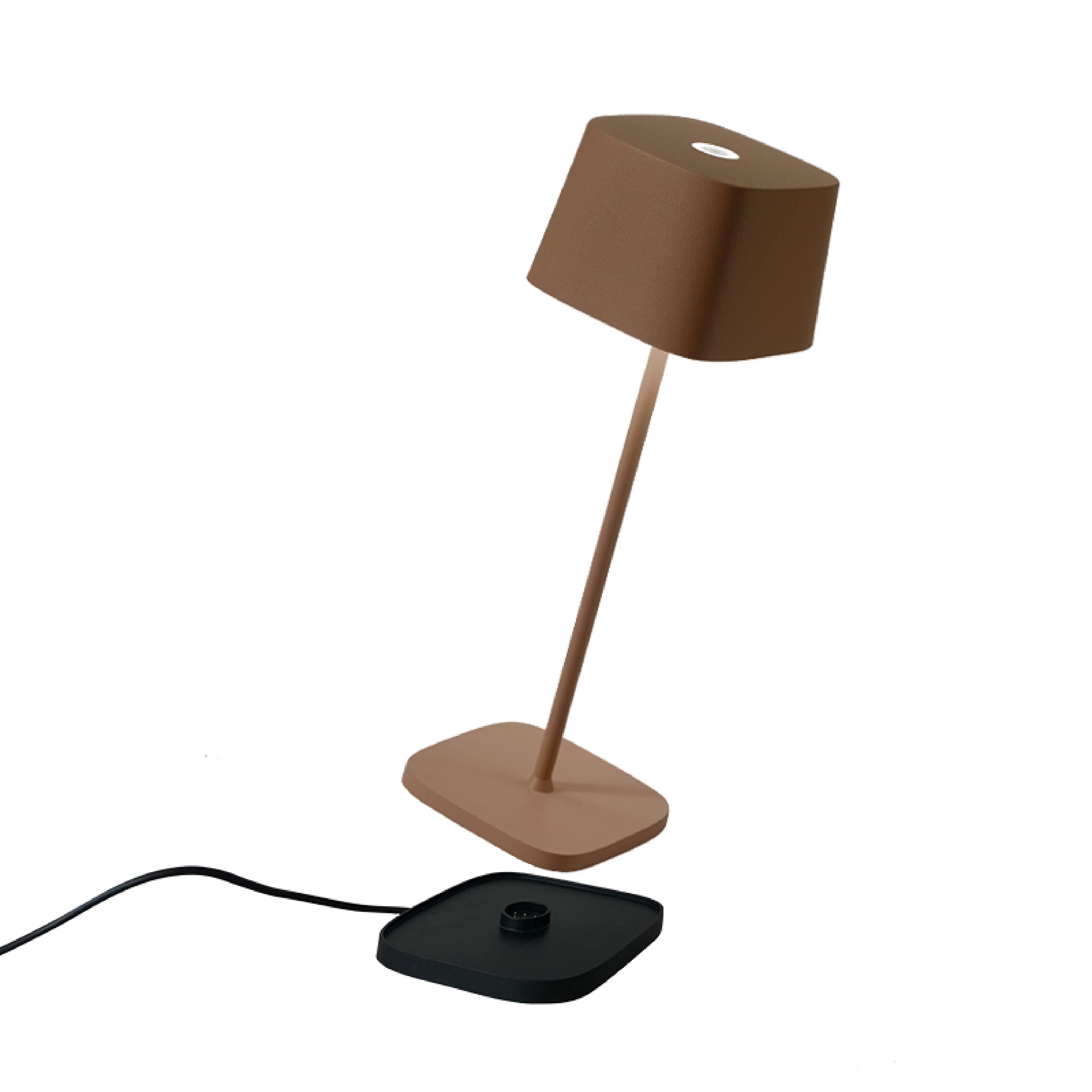 Zafferano Ofelia Pro Rechargeable Cordless Table Lamp, Aluminum, Touch Control, 12 Inches, Rust Color, Model LD0870R4