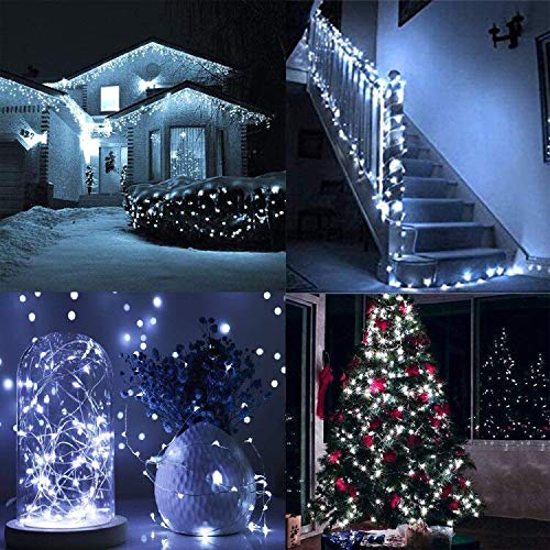 Yotelim Led Fairy String Lights Battery Operated,2 Pack 33Ft 100 Led Waterproof Cool White Twinkle Firefly String Lights With Re