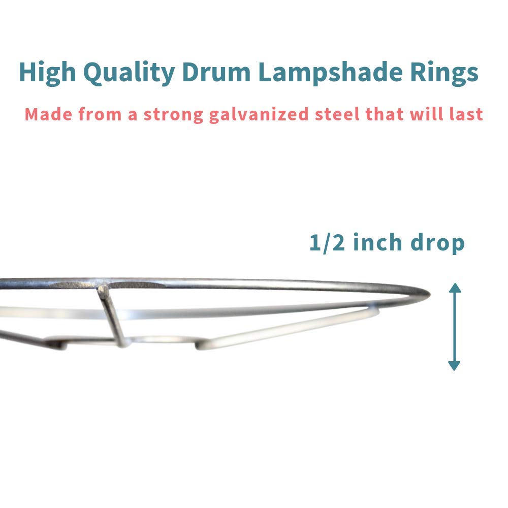 I Like That Lamp Wire Lamp Shade Rings With European Fitter (10Diameter), Includes 2 Galvanized Steel Silver Drum Rings, Make Di