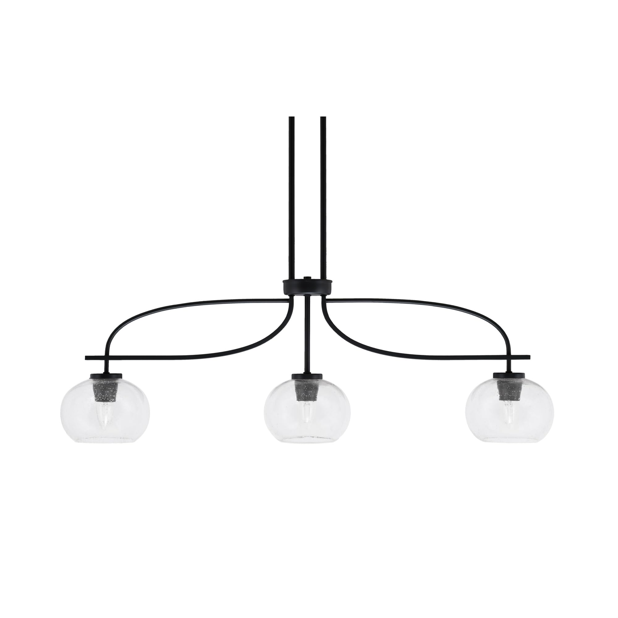 Cavella 3 Light Island Light Shown in Matte Black Finish with 7&quot; Clear Bubble Glass