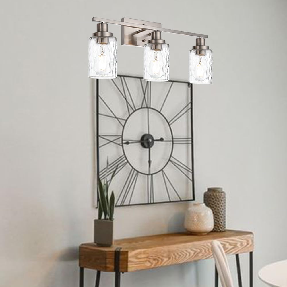 MELUCEE 3-Light Bathroom Vanity Lights Brushed Nickel Metal Industrial Fixture Model 450A-3W-SN