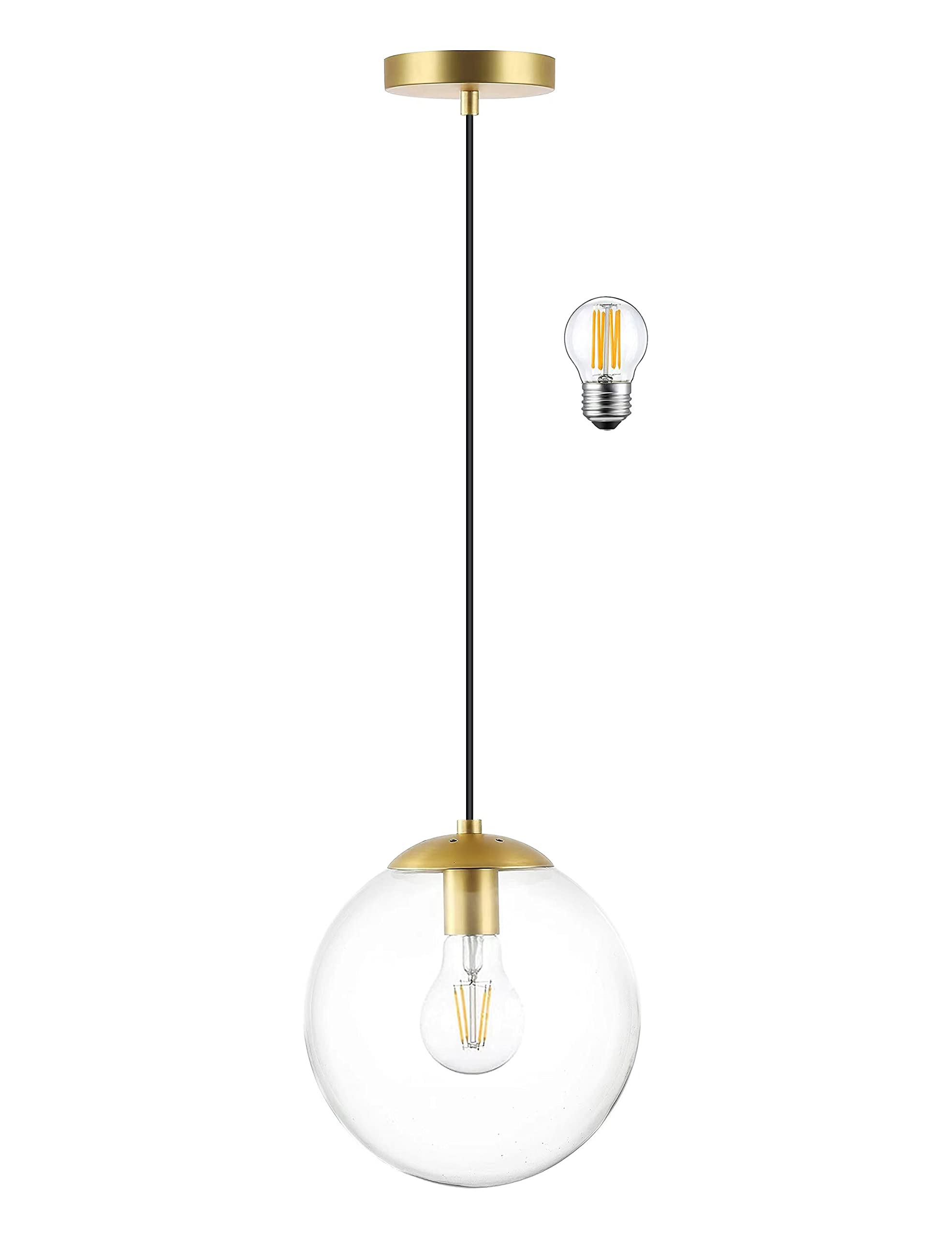Koko&Yukina 6&quot; Mini Globe Pendant Light - Clear Glass & Brass, Adjustable Modern Fixture