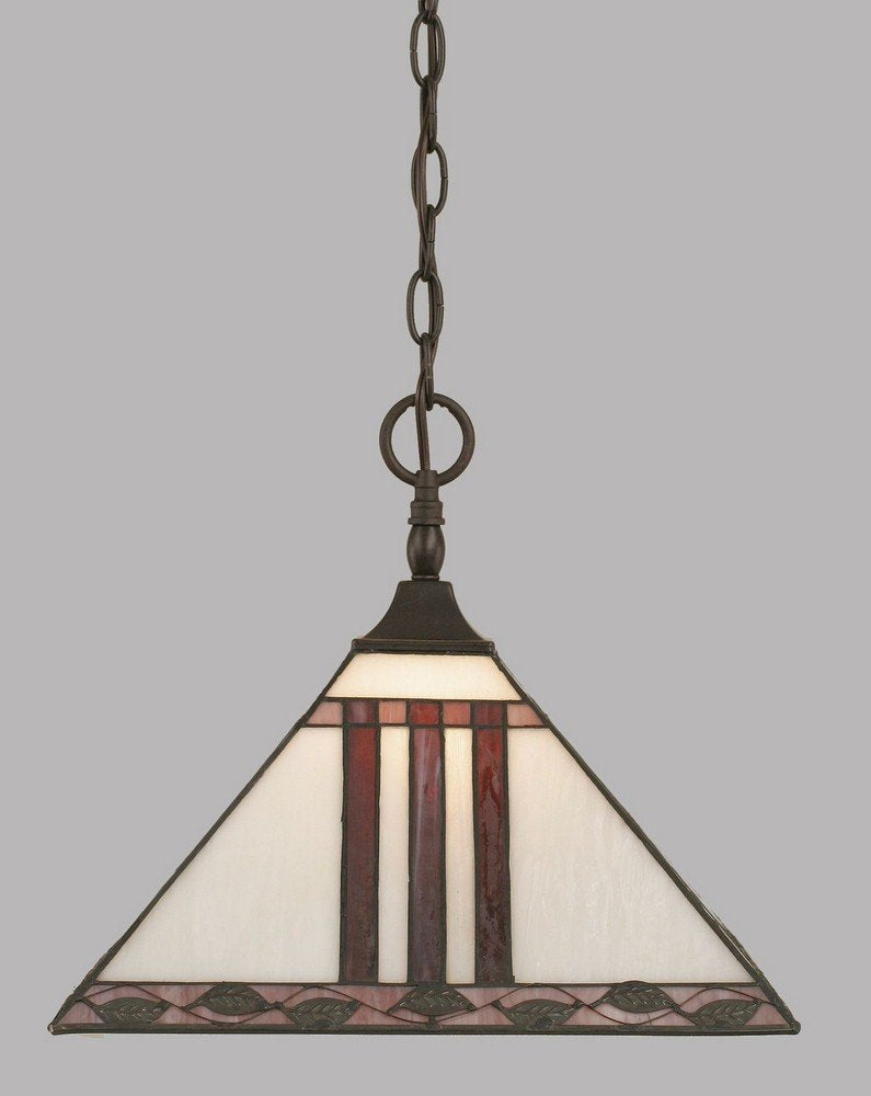 Toltec Lighting 12-Dg-958 Chain Hung Pendant With Square Fitter With 14&quot; Purple And Metal Leaf Tiffany Glass, Dark Granite Finish