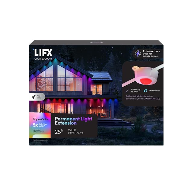 LIFX 25ft Smart Outdoor Permanent Light Extension  RGBW Supercolor  Wi-Fi  Compatible with Alexa  Google  Add-On for 50ft Starter Set  Cuttable & Expandable to 200ft  LFXSL50-30/LED/25EXT