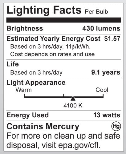 Satco S7402 13-Watt Medium Base R20 Reflector, 4100K, 120V, Equivalent To 50-Watt Incandescent Lamp