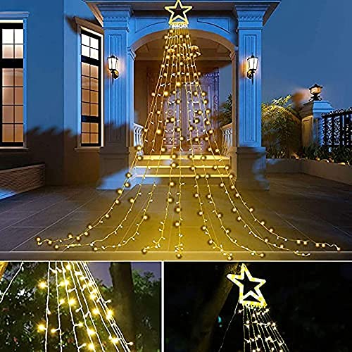 Puhong Christmas Decoration Outdoor Star String Lights,16.4Ft Christmas Tree Toppers Lights 320 Led 8 Memory Modes With 14'' Lig
