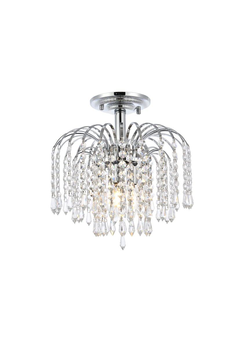 Elegant Lighting Falls - Three Light Flush Mount-Chrome Finish-Royal Cut Crystal Type