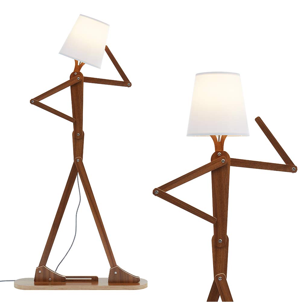 HROOME Tall Floor Lamp - Decorative Wood Swing Arm Lighting for Kids Bedroom & Living Room - Walnut - Model ATFLP003B - Includes LED Bulb