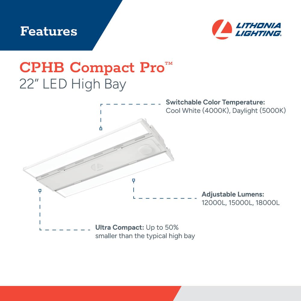 Lithonia Lighting Compact Pro Led High Bay Light  Ceiling Lighting Fixture  Adjustable 24000/27000/30000 Lumens  Selectable 4000K/5000K  Mvolt 120-277V (Cphb Alo16 Mvolt Sww9 80Cri Dwh)