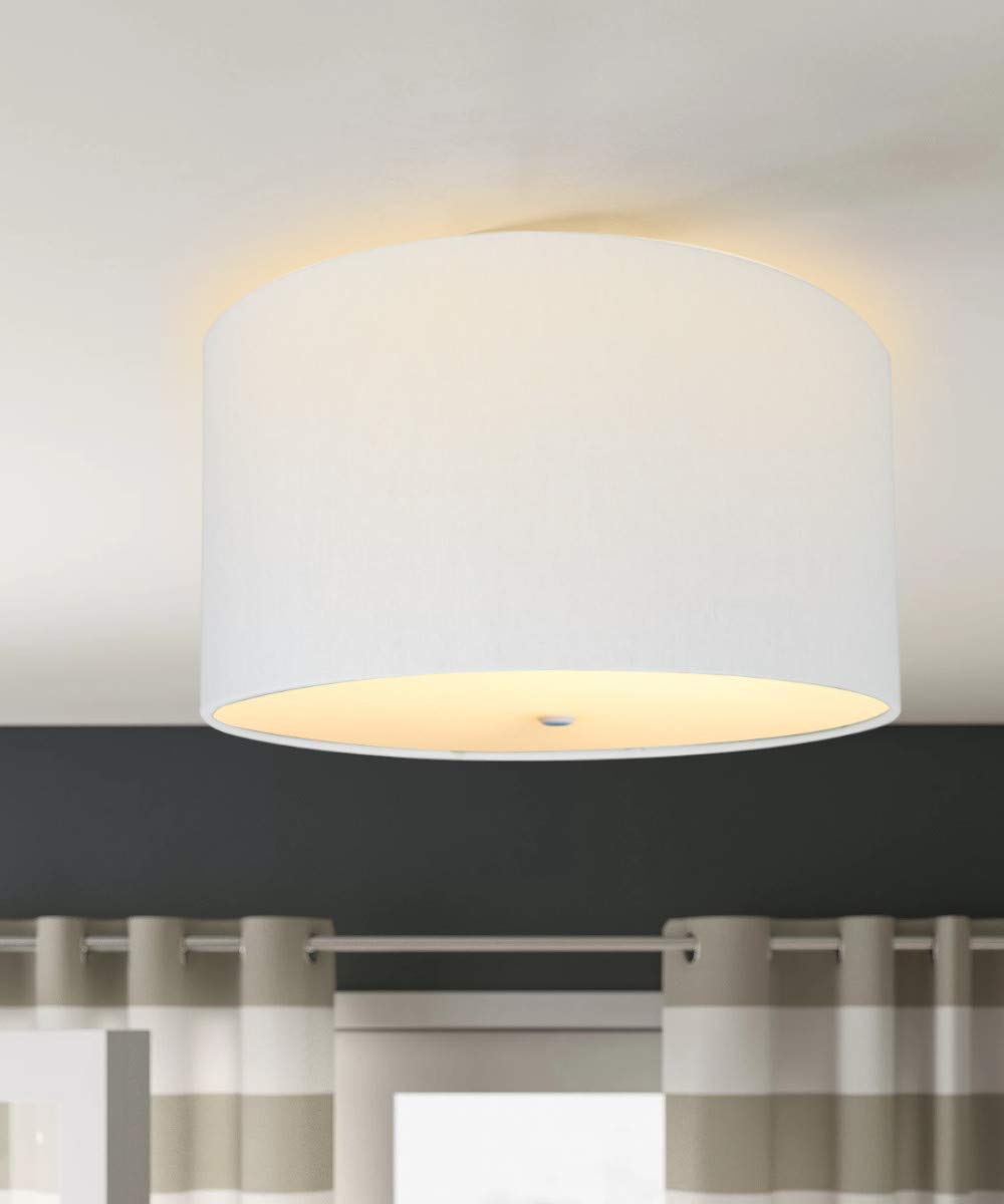 Moderne Flush Mount Conversion Kit 16''W White Linen Drum Lampshade