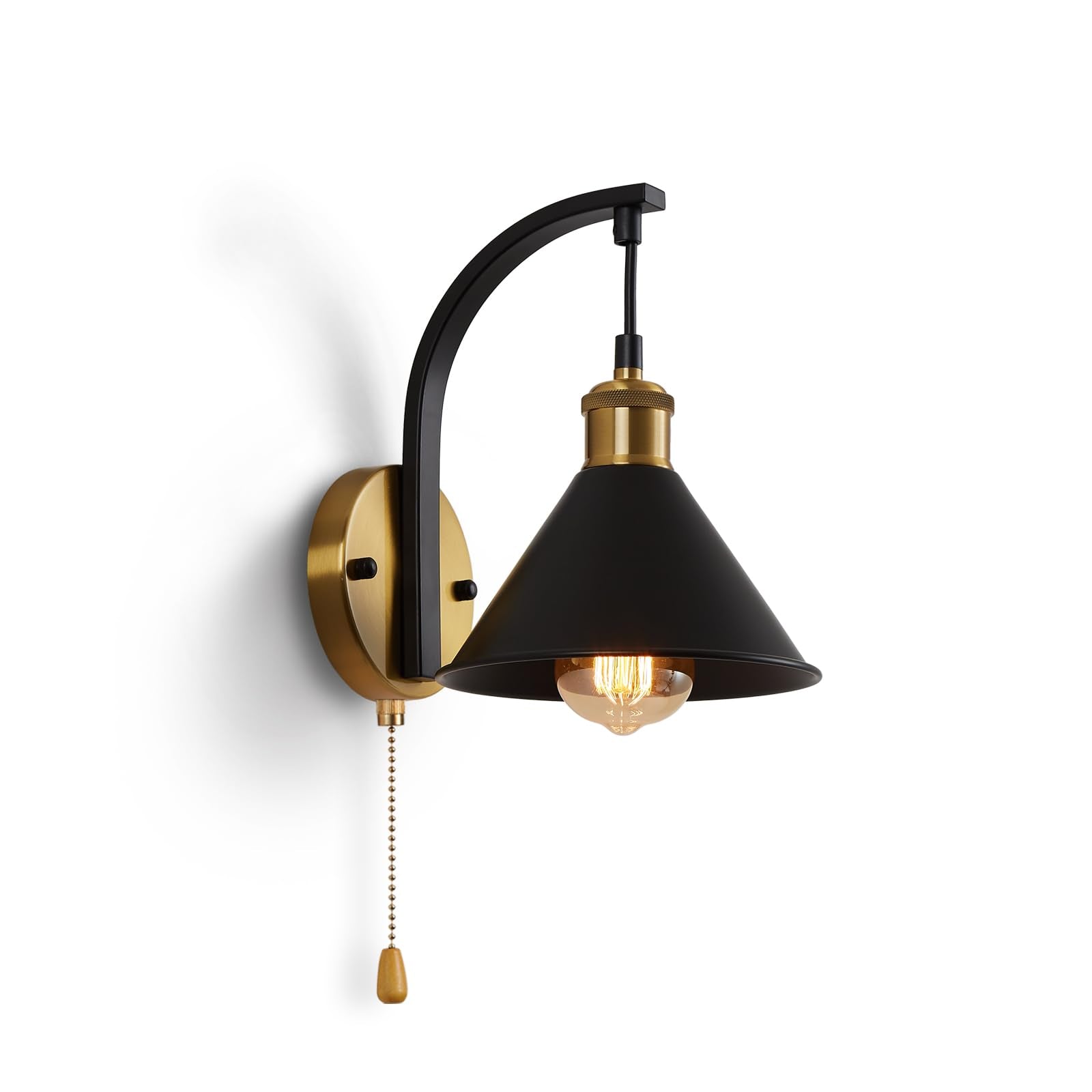 Lightess Industrial Wall Sconces with Pull Cord Switch  Farmhouse Wall Mounted Light Black  Indoor Wall Lighting Fixture for Bedroom Living Room Warehouse  Bulb Not Included