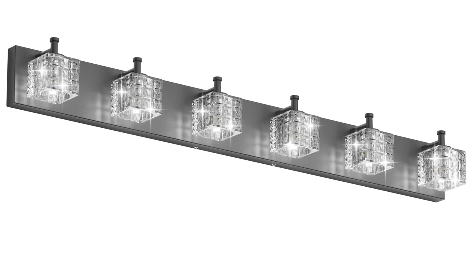 Ralbay 6 Lights Modern Crystal Bathroom Vanity Light, 40 Inch, Black Metal, Model 9822ralbay
