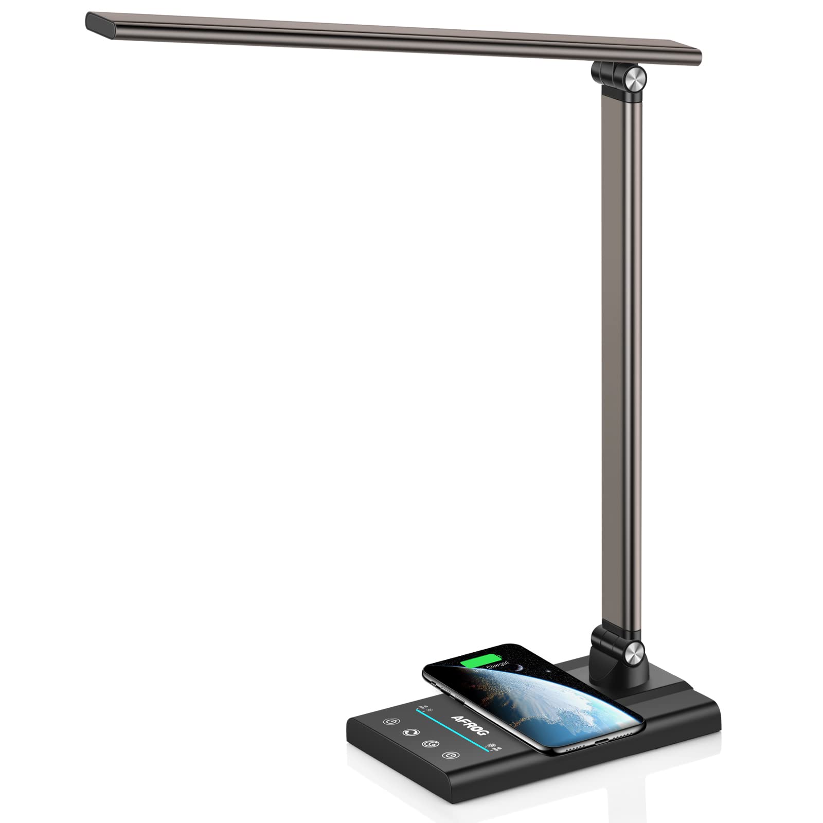 AFROG 5th Gen Multifunctional LED Desk Lamp with 10W Fast Wireless Charger, USB Charging Port,1800Lux Super Bright,5 Lighting Mode,7 Brightness, Touch Control, Auto Timer, 15W Office Table Lamp