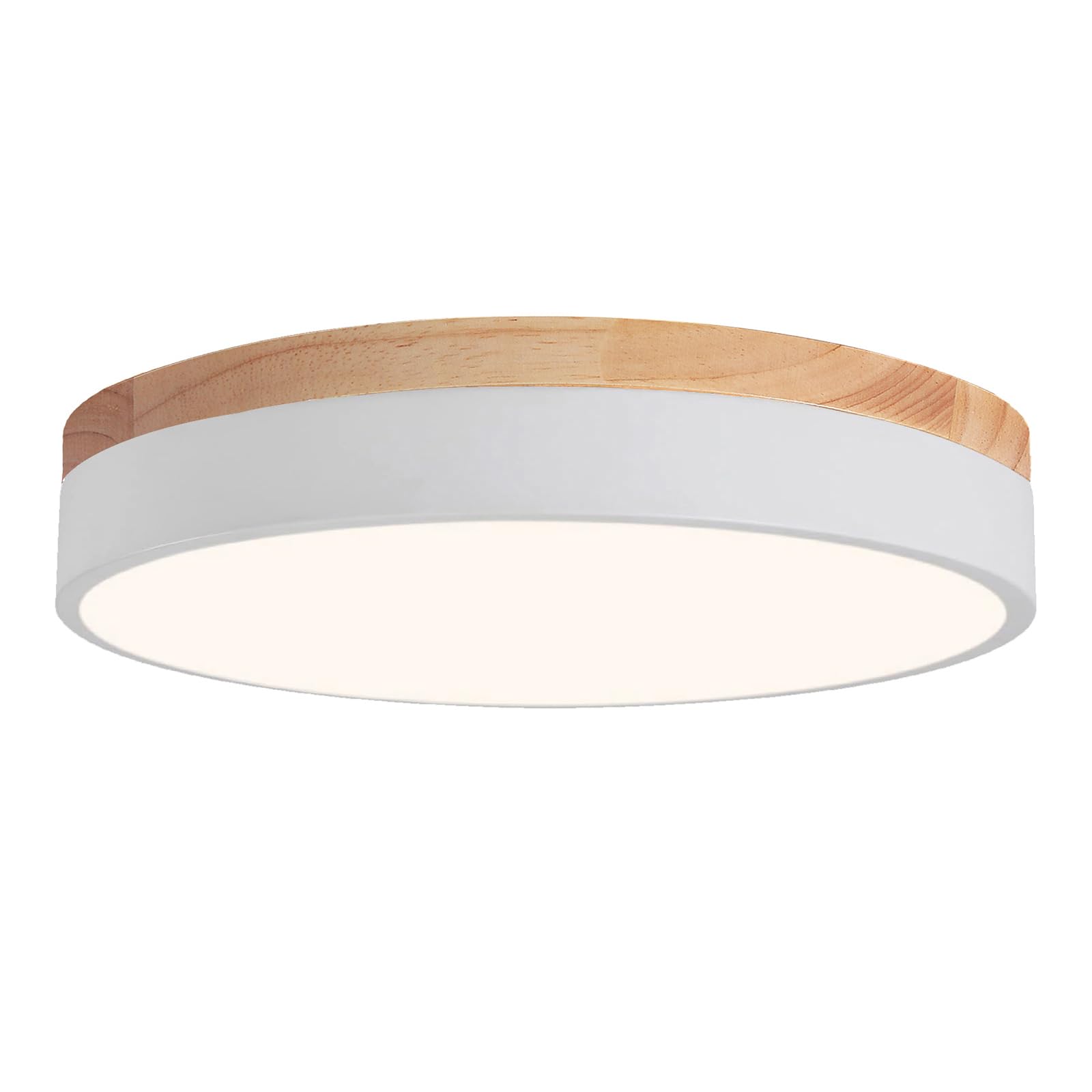 Vikaey Modern Wood Led Ceiling Light Fixture, Milimalist White Flush Mount Ceiling Lights, 4000K Round Ceiling Fixtures For Livi