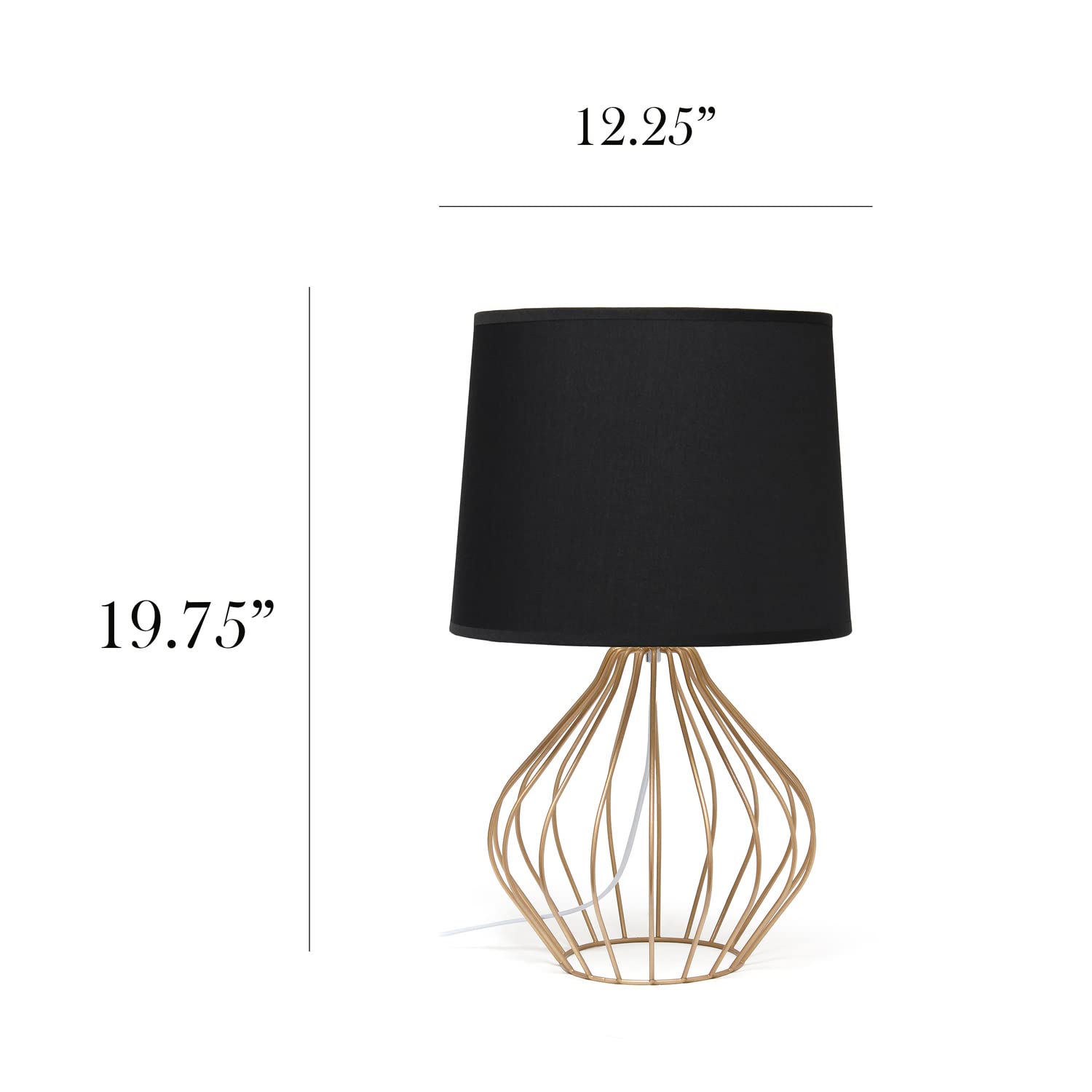 Simple Designs LT2086-BOC Bedside Table Lamp, Iron, Copper/Black, 12.25inL x 12.25inW x 19.75inH