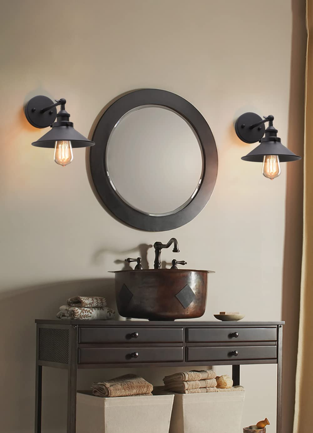 Permo Vintage Industrial Metal Wall Sconce Lighting 180 Degree Adjustable Wall Lamp (Black)