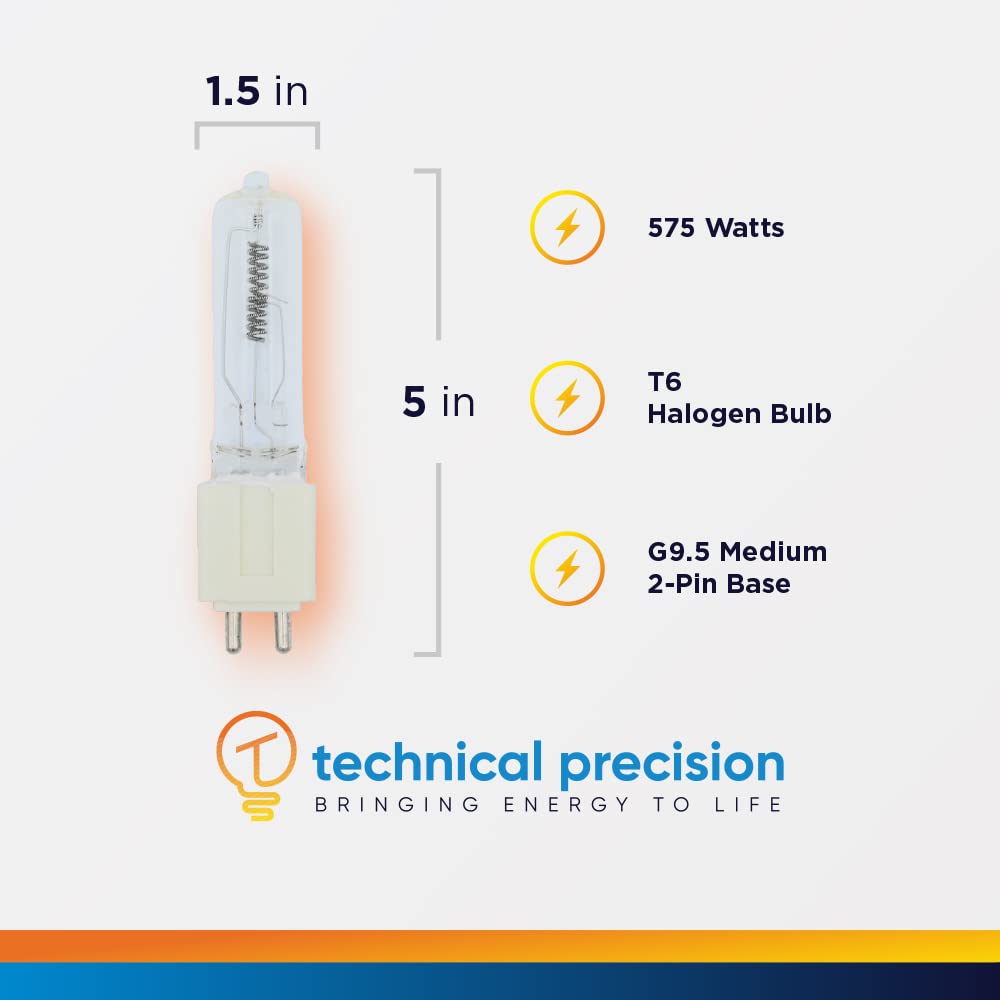 Halogen 575 Bulb For American Dj B557, Fs-1000, Opti-Par, Zb-Hx600 Lamp - Flk 575W Lamp With G9.5 Medium 2-Pin - T6 Clear Halogen Bulb - 1 Pack