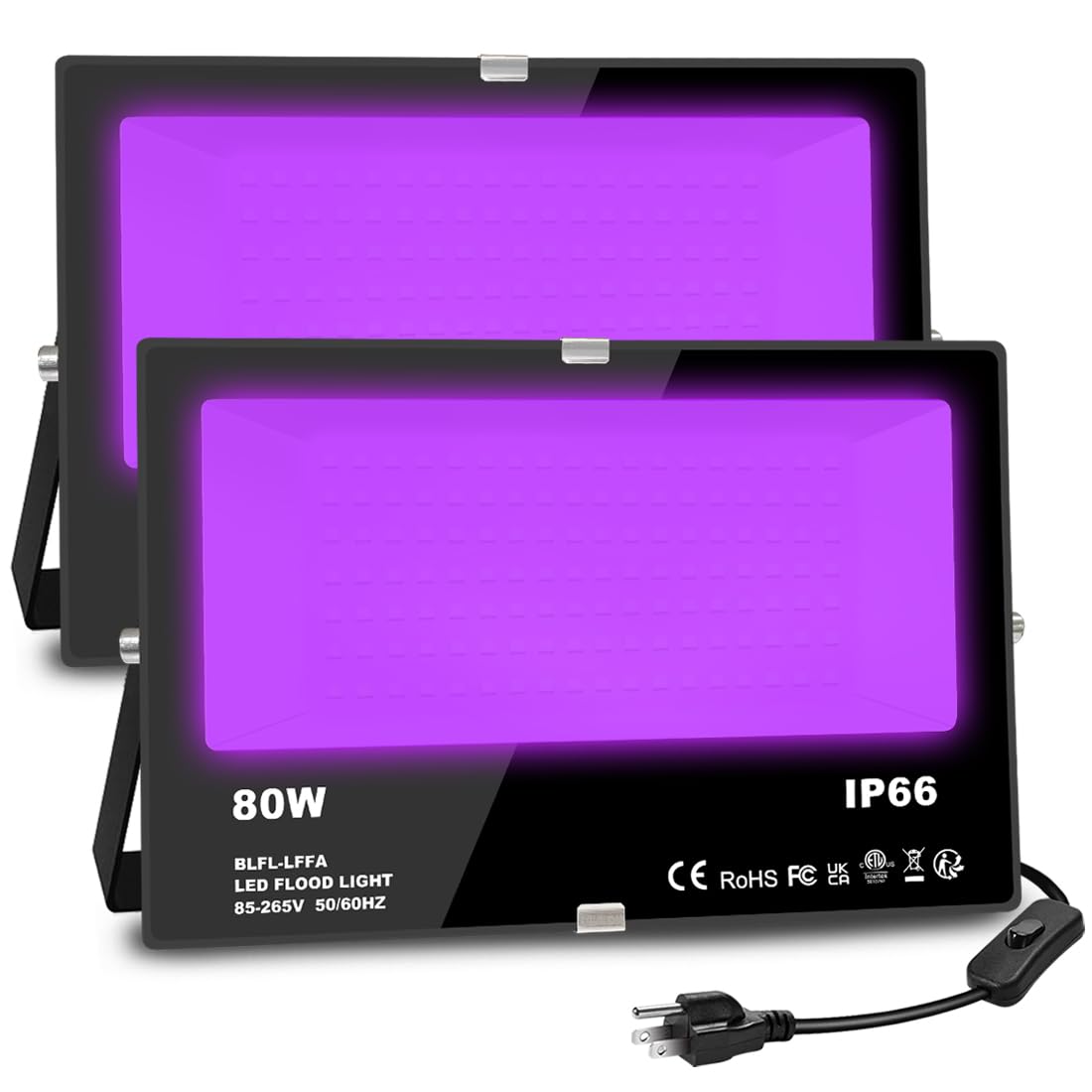 MELPO Blacklight Flood Light 80W, IP66 Waterproof, 2 Pack, Purple, Model BLFL-LFFA, Ideal for Glow Parties and Halloween Decorations