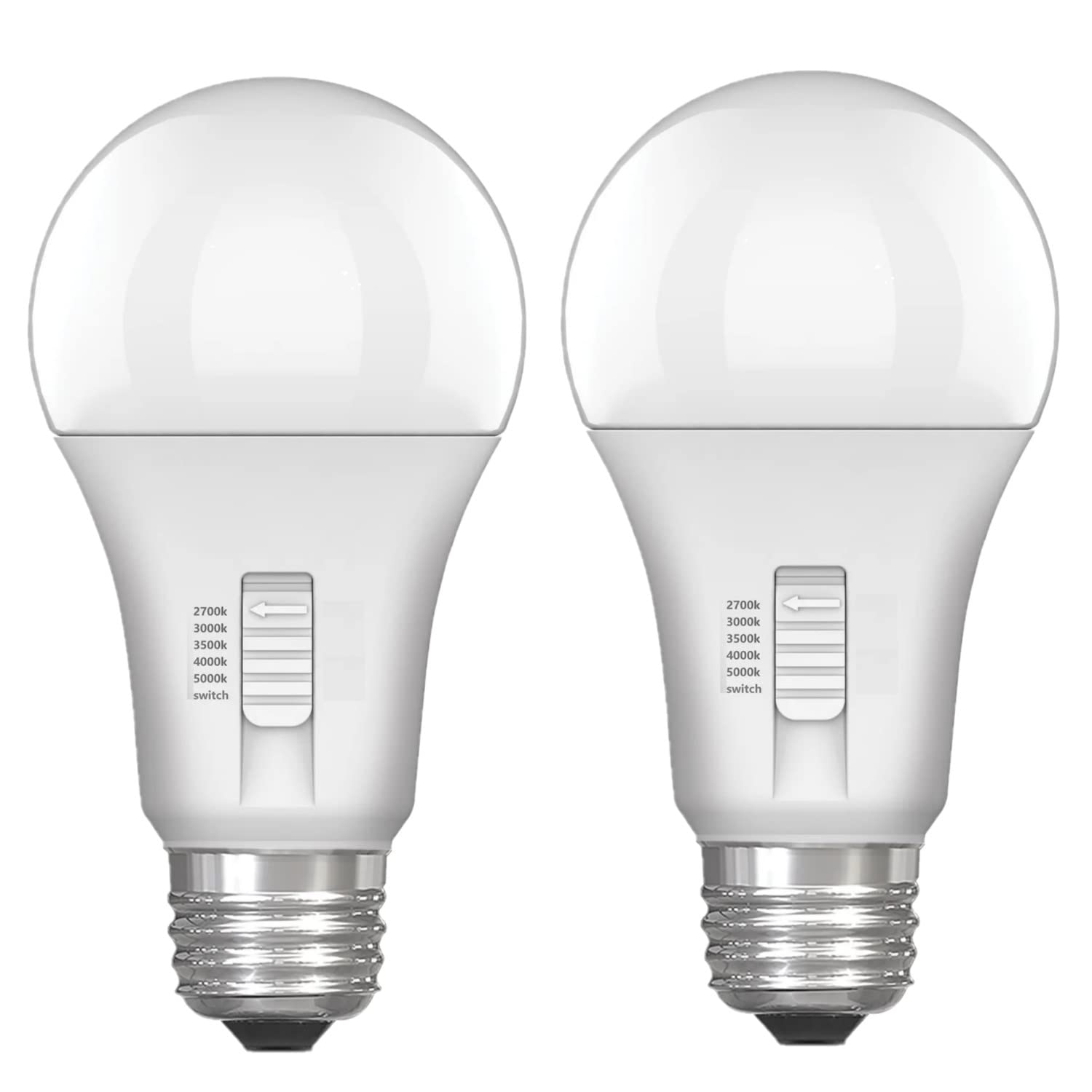 LABORATE LIGHTING A19 LED Light Bulbs - Color Selectable, 100W, 1600 Lumens, E26 Base, Soft White to Daylight White, 2-Pack
