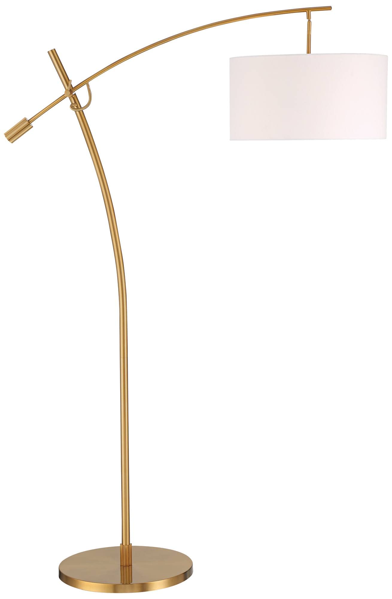 Possini Euro Design Raymond Modern Arc Floor Lamp 69'' Tall Warm Gold Metal Adjustable Boom Arm White Linen Drum Shade Decor For