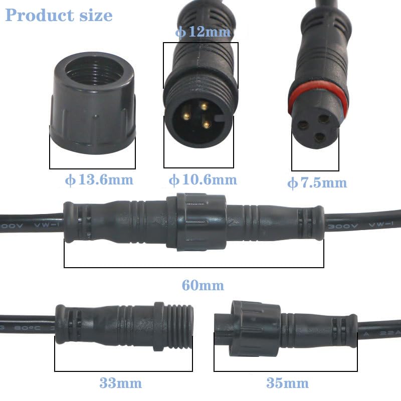 Newnewliu 3Pin Waterproof Connector,3 Wire Electrical Connector,With 20Agw 20Cm Male Female Plug Led Connector,For Car,Truck,Boa