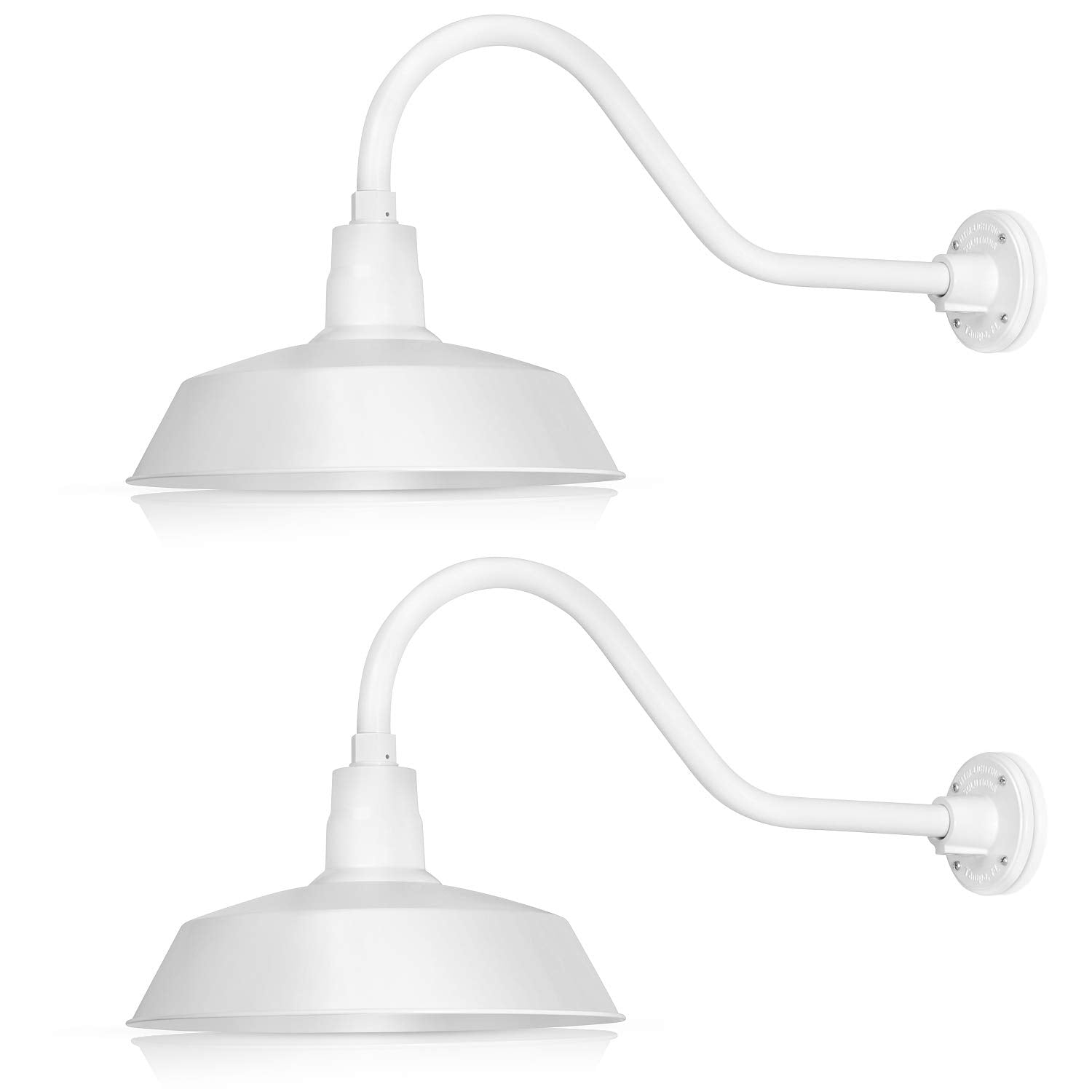 HTM LIGHTING SOLUTIONS 14in. Gooseneck Barn Light Fixture - 22in. Extension Arm, Alloy Steel, White, UL Listed, 2-Pack