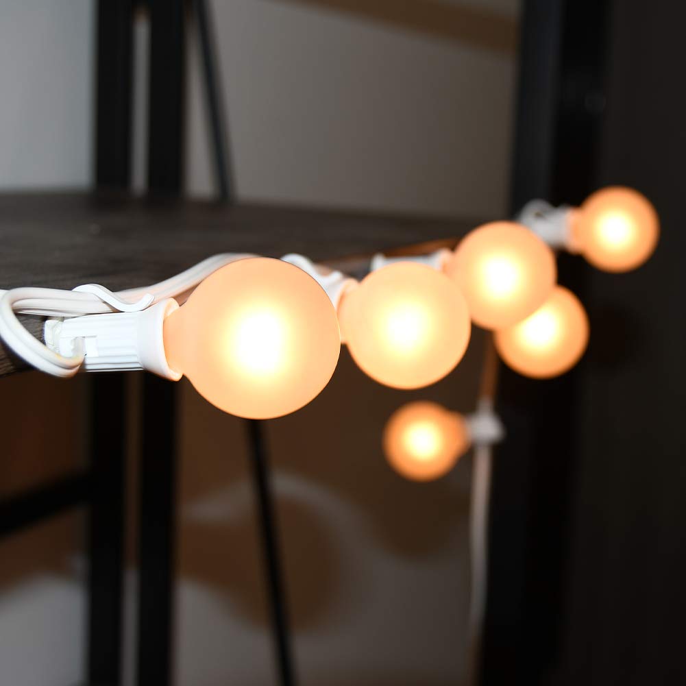 SUNSGNE G40 Globe String Lights, 25 Ft, Frosted White Bulbs, Waterproof, Connectable, White Wire for Outdoor Patio, Christmas, Party