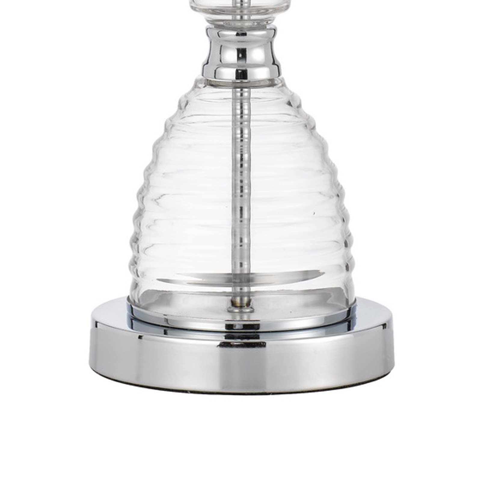 Benzara 23 Inch Hourglass Ribbed Glass Base Table Lamp, Dimmer, Clear, Model BM272213