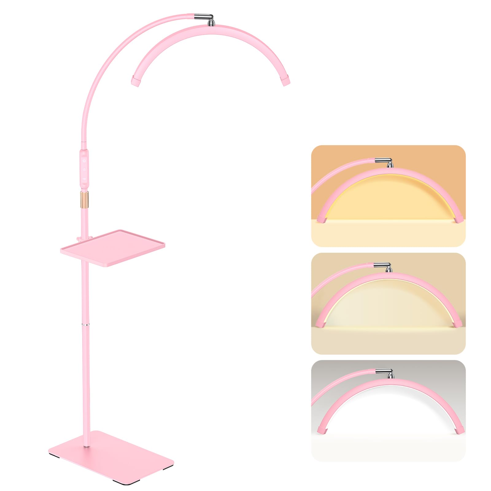 Mznoo Lash Light For Eyelash Tech With Tray, Half Moon Light For Lashes And Estheticians, Led Floor Lash Lamp For Eyelash Extens