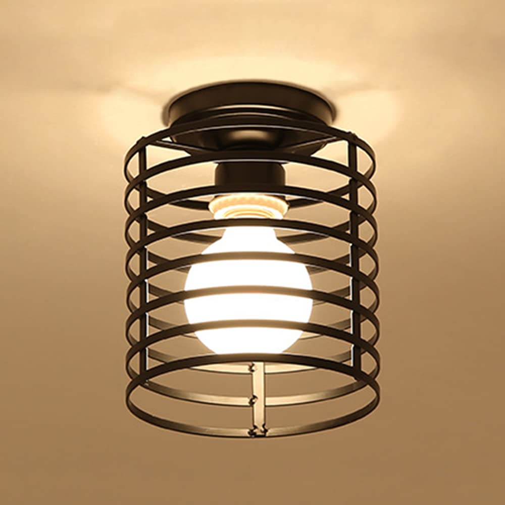 Lysed Small Ceiling Light Fixture Rustic Hallway Light Fixtures Ceiling, E26 E27 Base Black Industrial Semi Flush Mount Ceiling