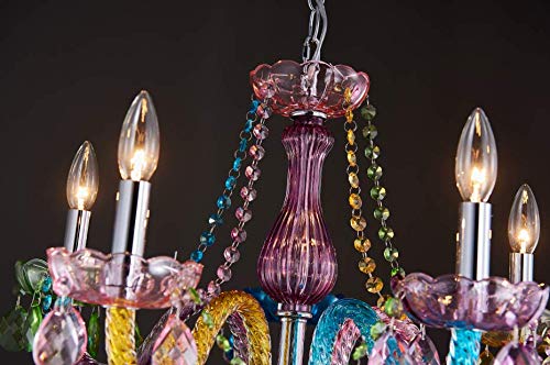SM Saint Mossi Modern K9 Crystal Chandelier, 5-Light Pendant Fixture, Multi-Color, Adjustable Chain, H19 x W19, Model SM-DY-19084