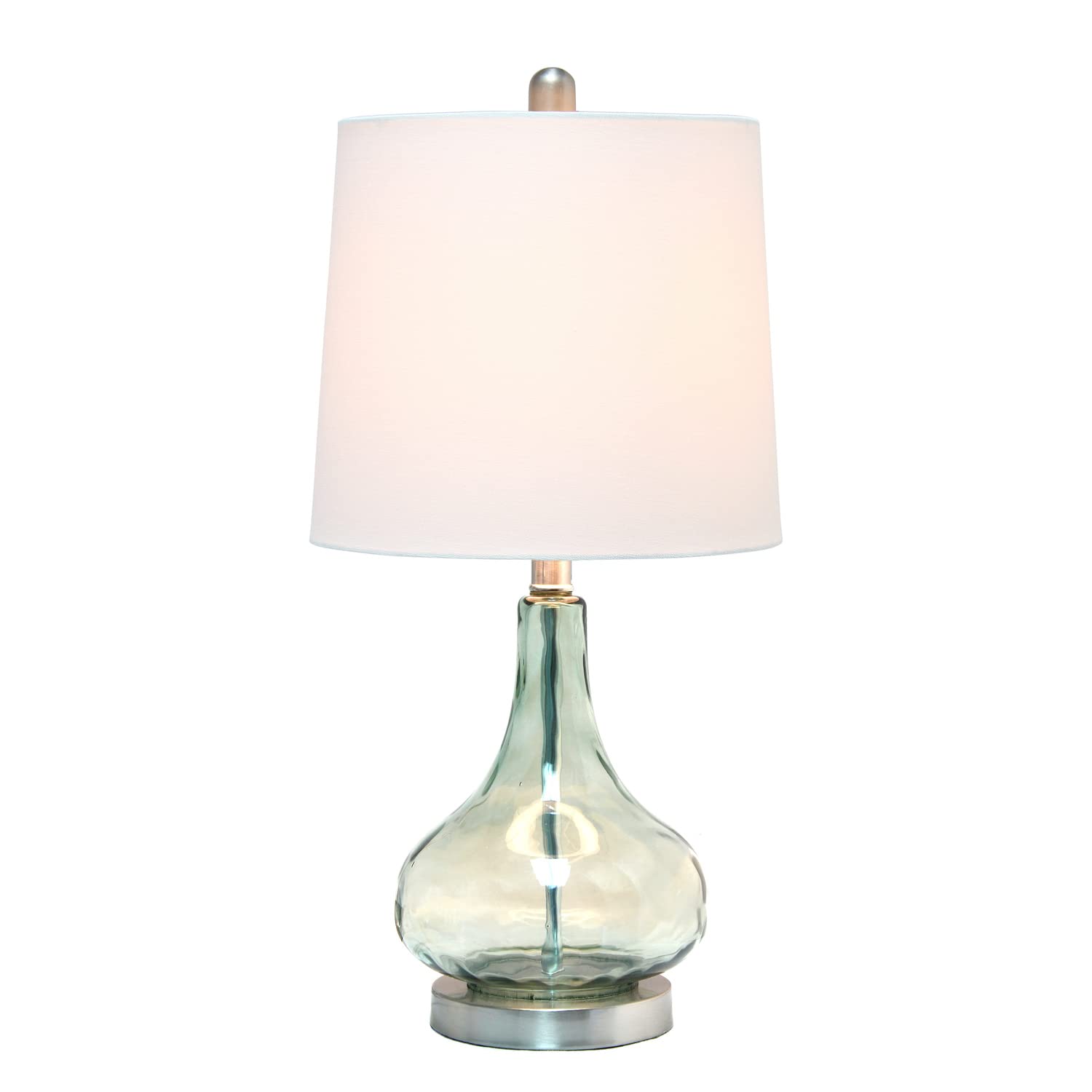 Elegant Designs Modern Dimpled Glass Endtable Lamp, 23.25" Sage Green, Steel, Model LT3326-SGE, White Fabric Shade