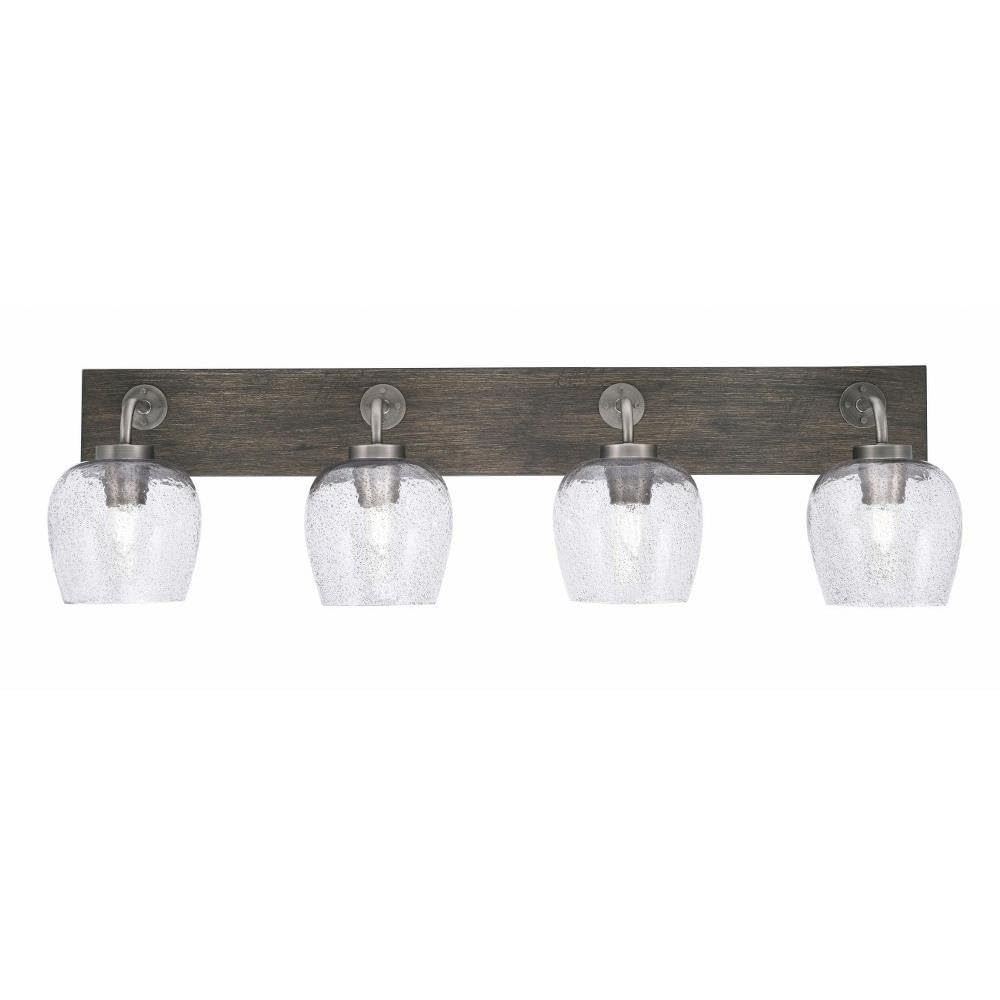 Toltec Lighting 1774-GPDW-4812 Oxbridge - 4 Light Bath Bar-9.75 Inches Tall and 36.5 Inches Length, Finish Color: Graphite/Painted Distressed Wood-Look Metal, Glass Color: Smoke Bubble