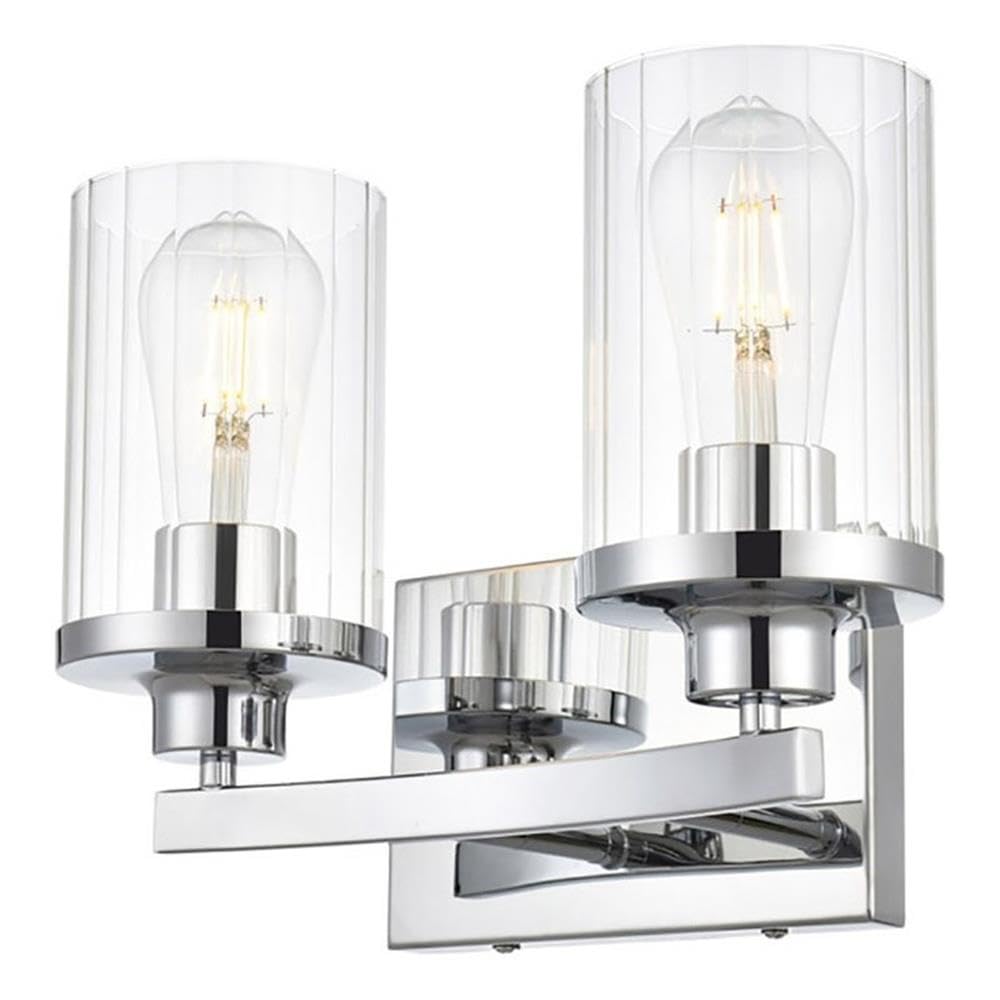 Living District Saanvi 2-Light Iron & Glass Bath Sconce in Chrome/Clear