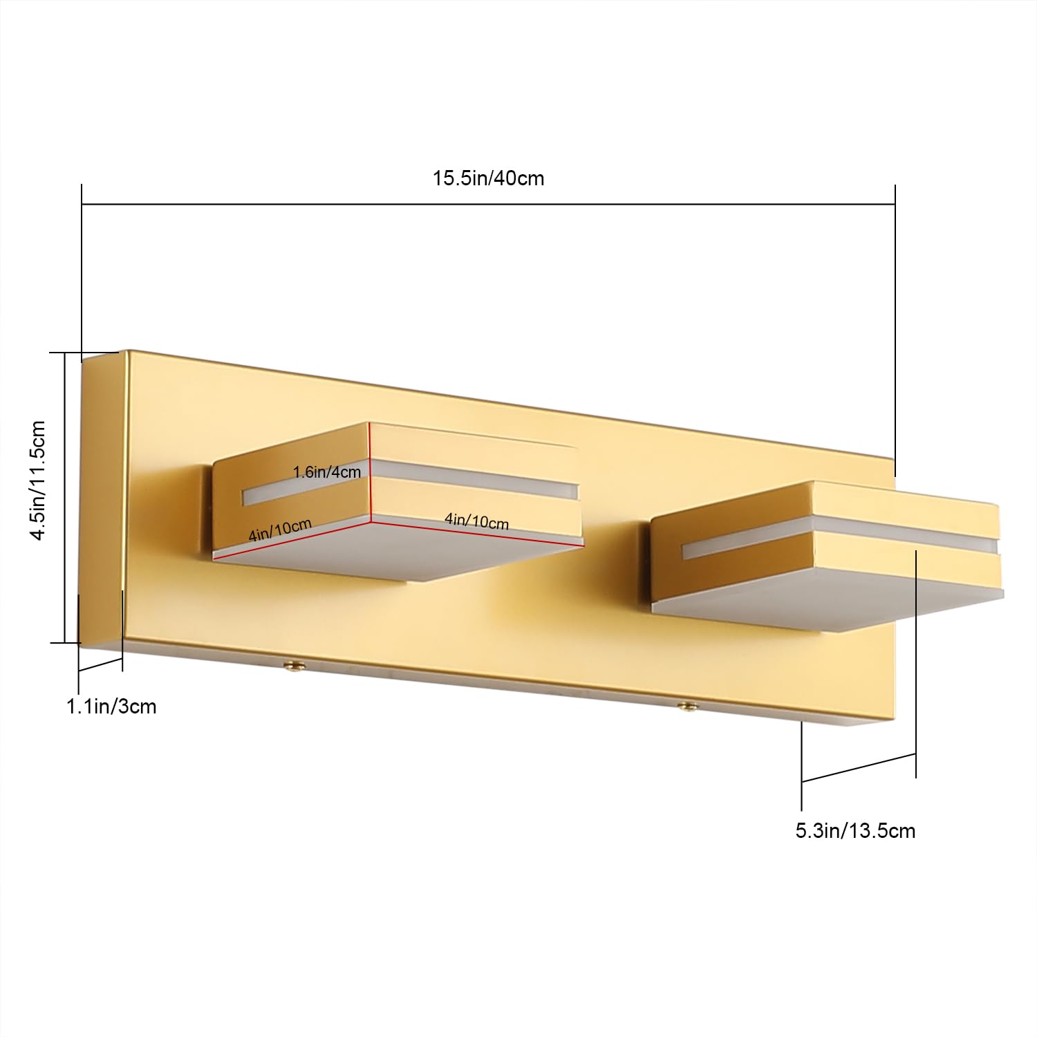Sinerise Led Modern Bathroom Vanity Light Fixtures (2-Light, 15.5-Inch), Matte Gold Modern Acrylic Bathroom Wall Lighting Fixtur