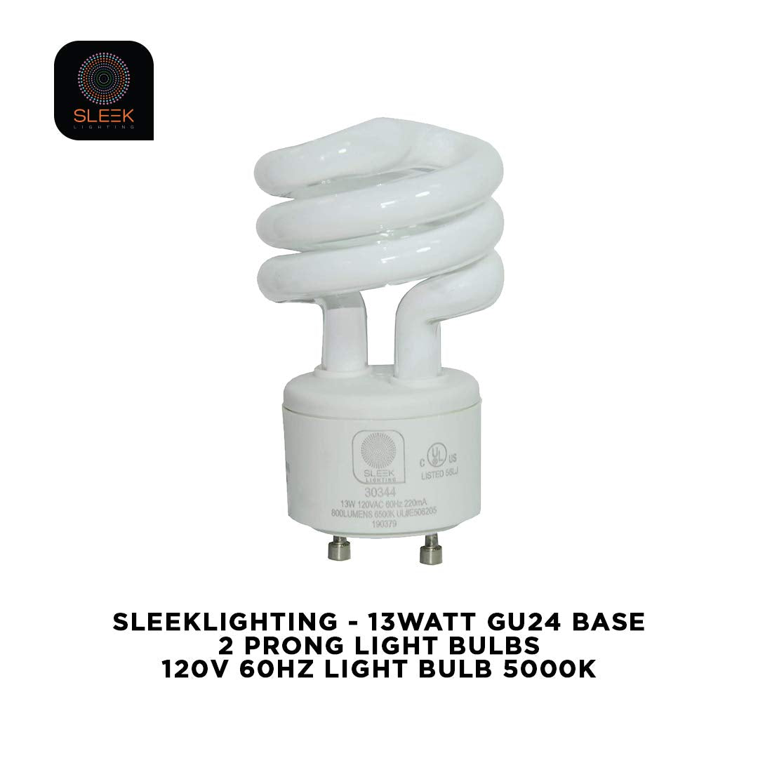 Sleeklighting - 13Watt Gu24 Base 2 Prong Light Bulbs- Ul Approved-120V 60Hz Light Bulb- Mini Twist Lock Spiral -Self Ballasted C